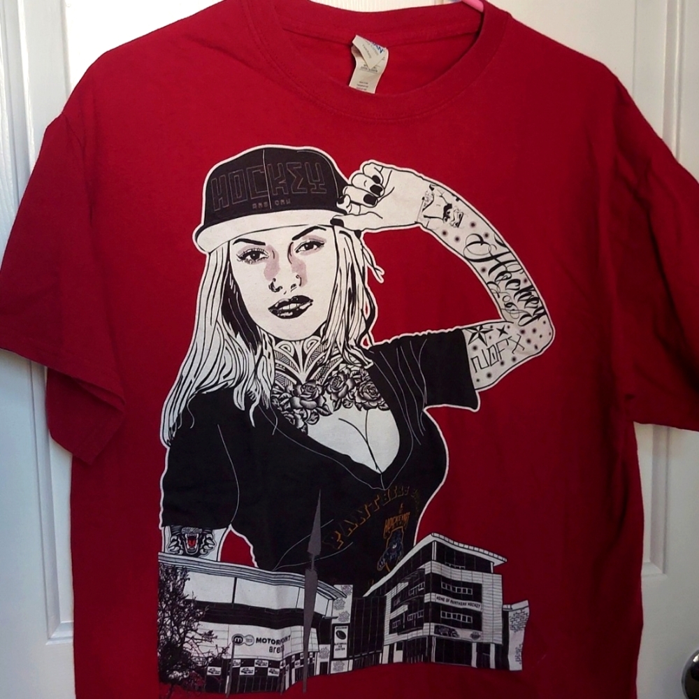 Maroon red tshirt hockey girl